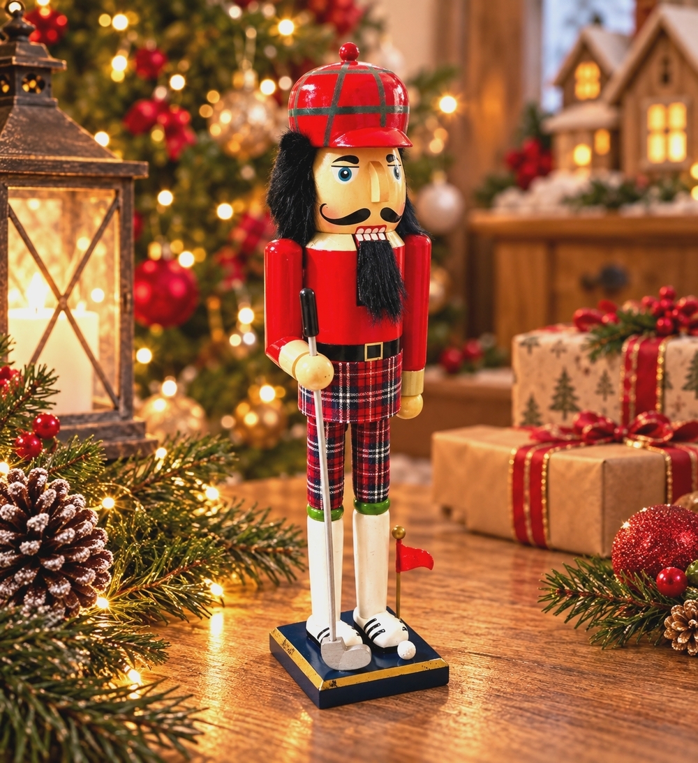 Holiday Home Irish Nutcracker Golfer 15" Wood Handmade Checkered Soldier VG